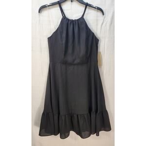 Kellywood Dress Size Medium Black Halter Tie Strap Frill Detail Sundress